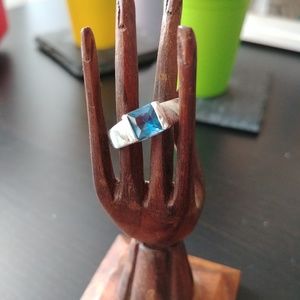 Sterling silver ring with a blue cubic zirconia